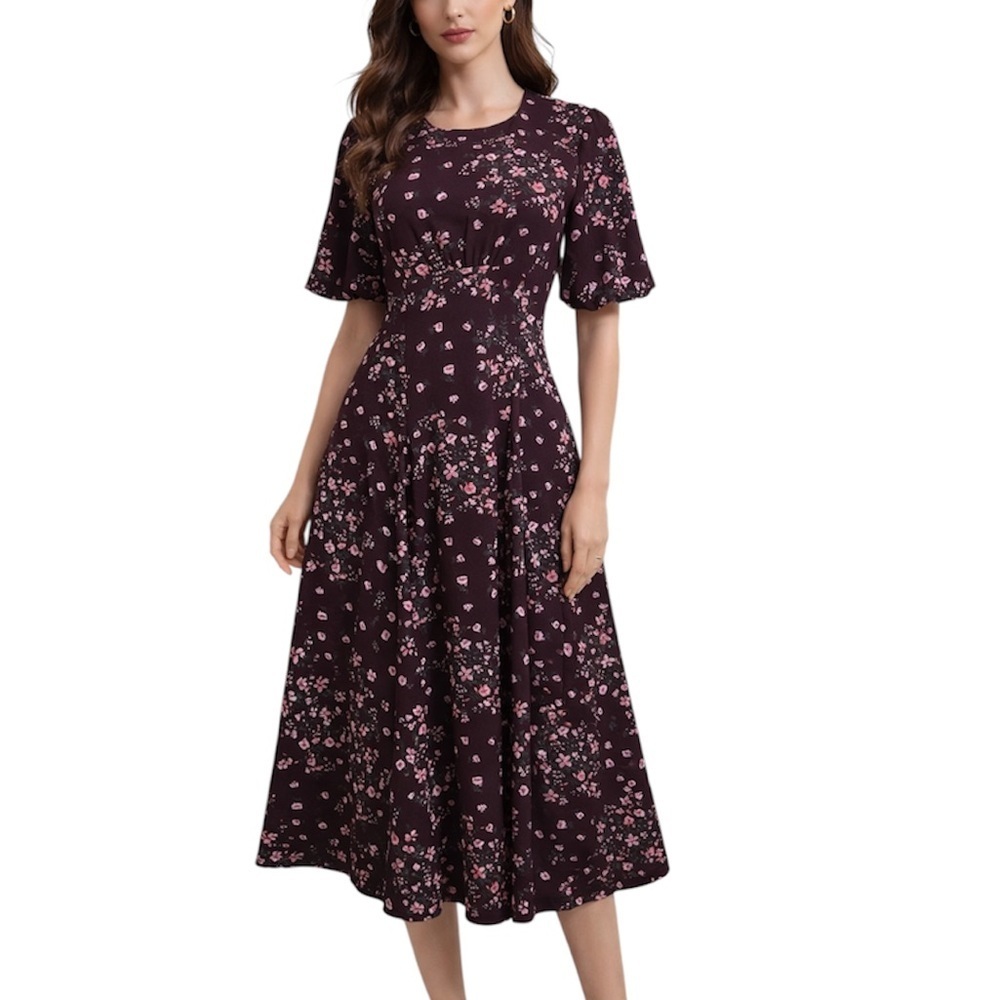 PEARL by LELA ROSE Women’s Burgundy Floral Midi Dress